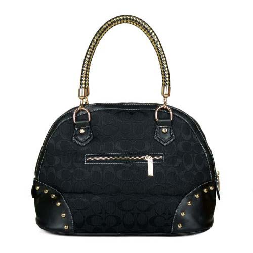 Coach Madison Stud In Monogram Medium Black Satchels BRL